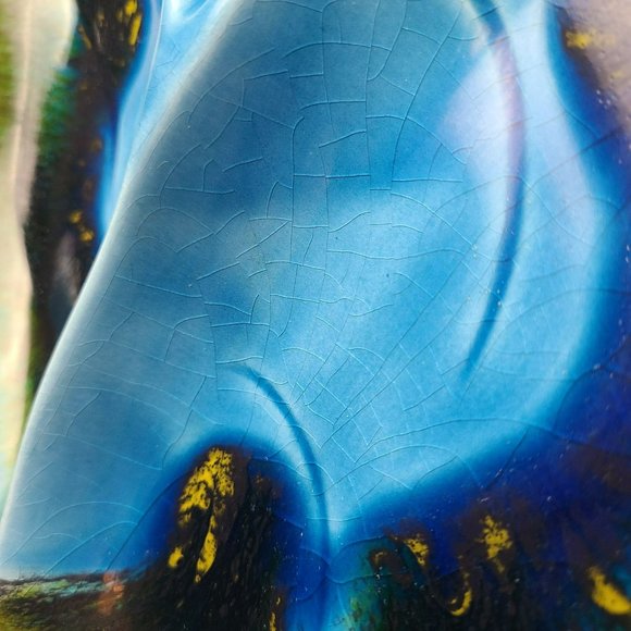 Vintage 1960s - Santa Anita Ware Green Blue Glaze Leaf Divided Nut Snack Dish - Picture 7 of 11